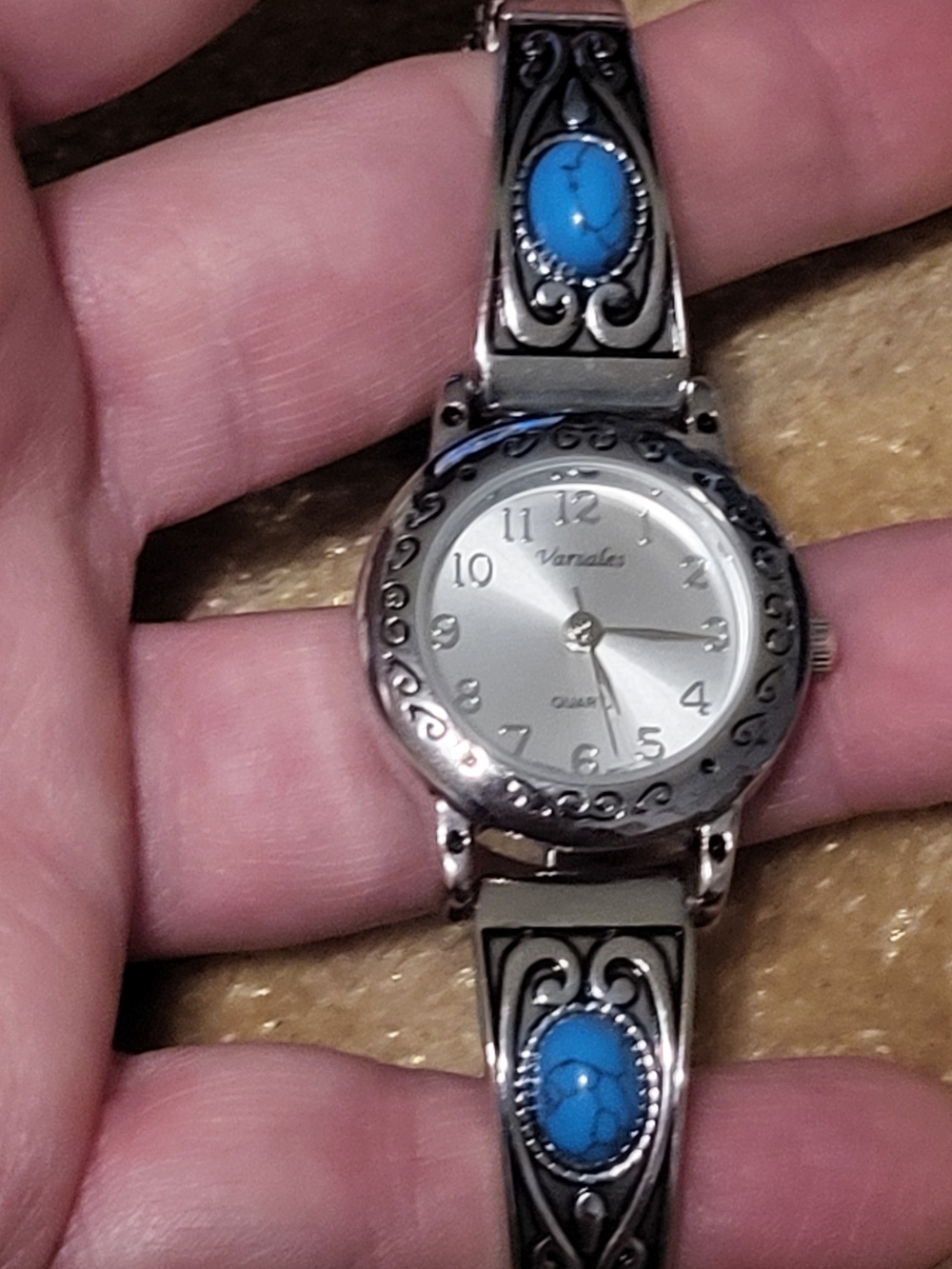 Western Silver-Tone Women's Watch with Turquoise Accents & Stainless Steel Case
